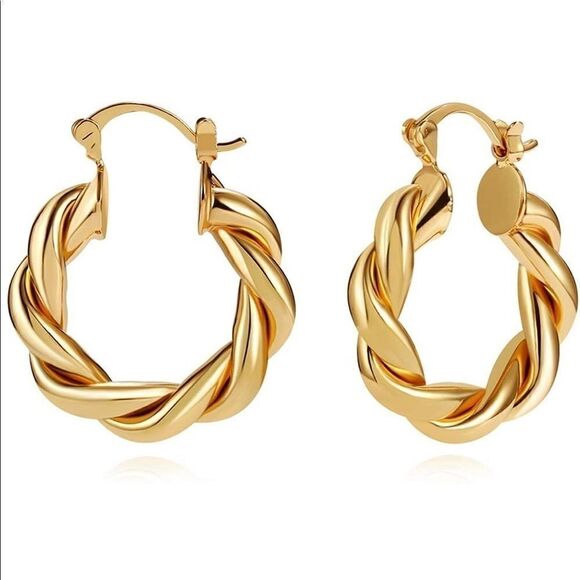 NEW Chunky Twisted 14k Gold Plated Earrings - Picture 4 of 5